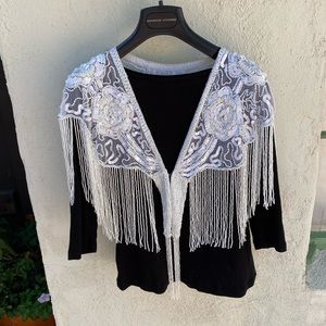 Fancy in-an-instant white beaded shrug OS